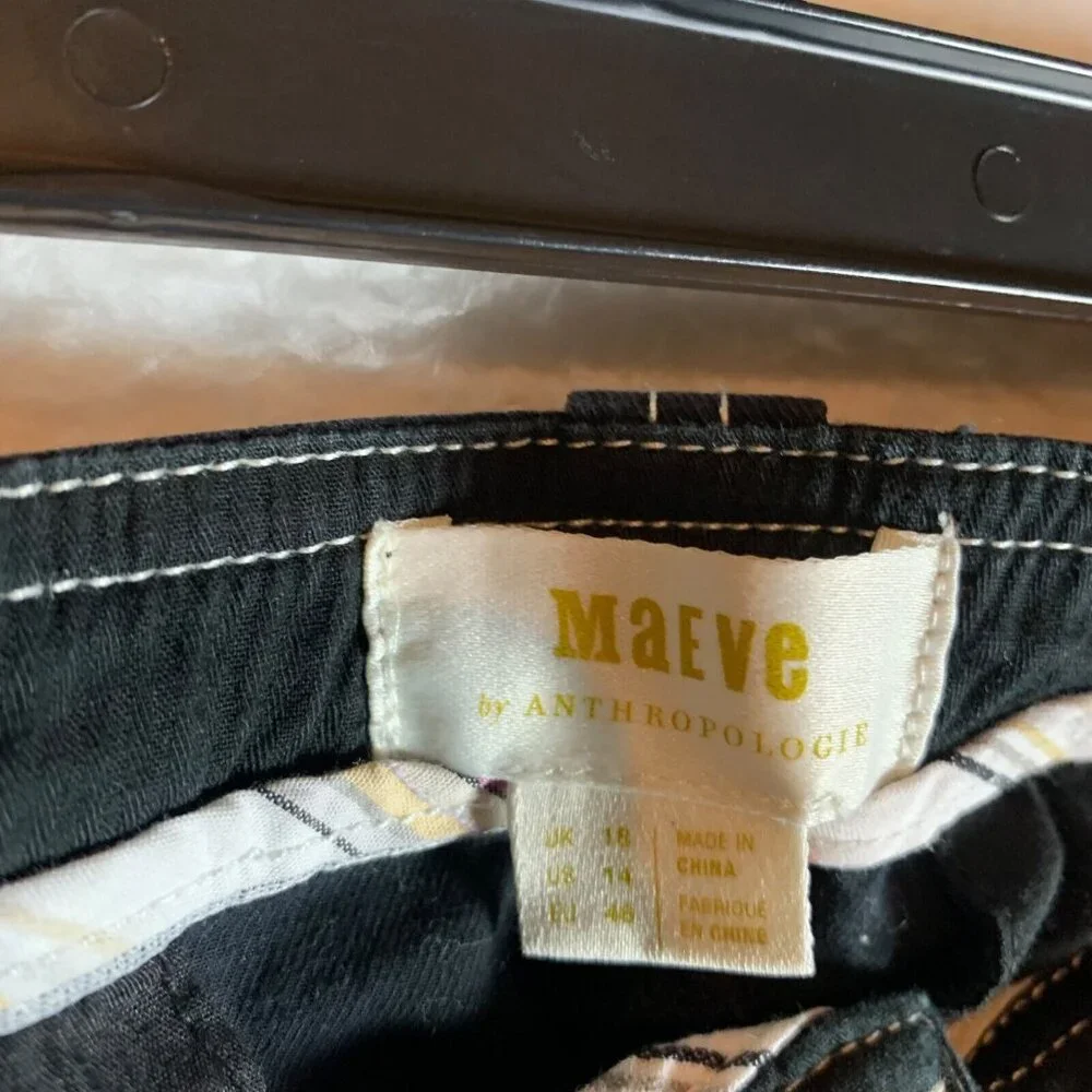 Maeve by Anthropologie Women's Cotton Stretch Black Casual Capri Pants Size‎ 14